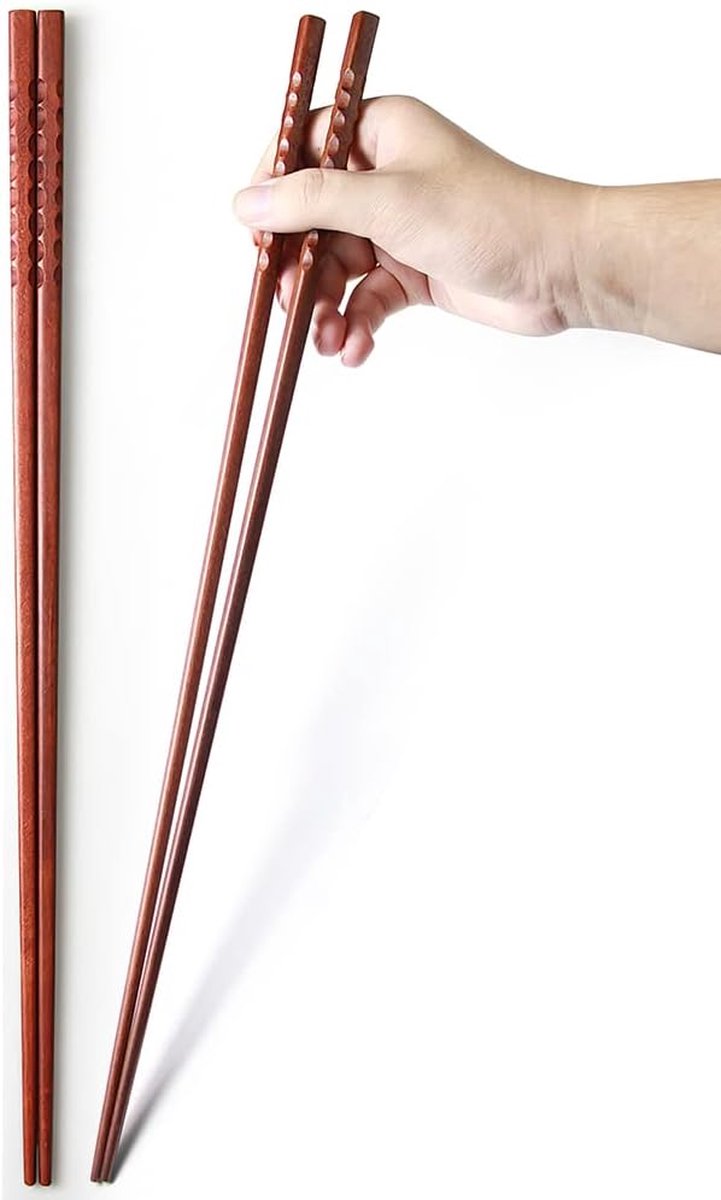Kookstokjes, 42 cm herbruikbare natuurlijke houten verlengde chopsticks, traditioneel Chinees hout, lange eetstokjes voor hotpot, frituren, koken, noodsleen, 2 paar