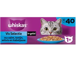 2x Whiskas 1+ - Kattenvoer natvoer - Vis - Selectie in gelei - maaltijdzakjes 40 x 85 g