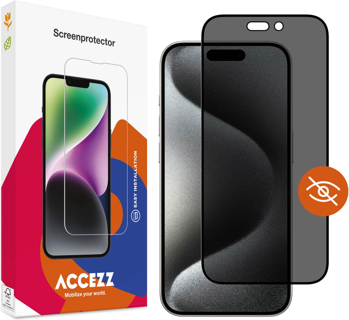 Accezz Screenprotector Geschikt voor iPhone 15 Pro Max - Accezz Gehard glas Privacy Screenprotector