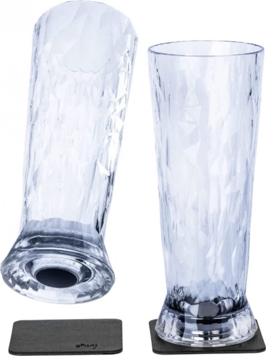 Silwy® bier magnetische kunststof glazen incl. metalen gel onderzetters 2 stuks (500 ml) - Glazen, mokken en kopjes
