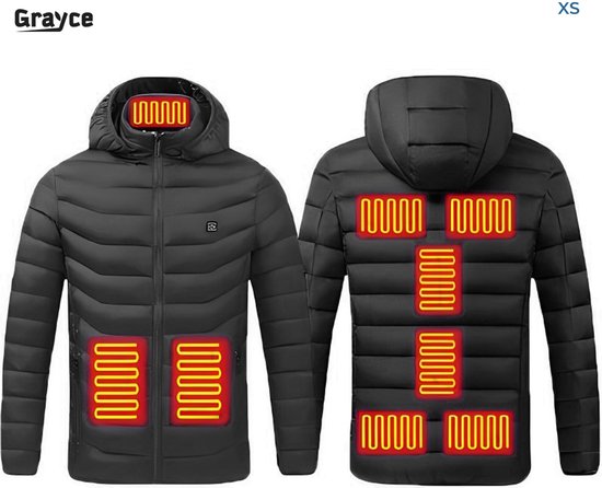 Grayce Verwarmde Jas met Powerbank - XS - 9 Zones - Thermokleding - Elektrische kleding - Winterjas - Verwarmde Kleding - Zwart