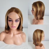 Frazimashop-Braziliaanse Remy Bob pruik 12 inch - Highlight steil haren - human hair wigs- 4x4 lace closure pruik