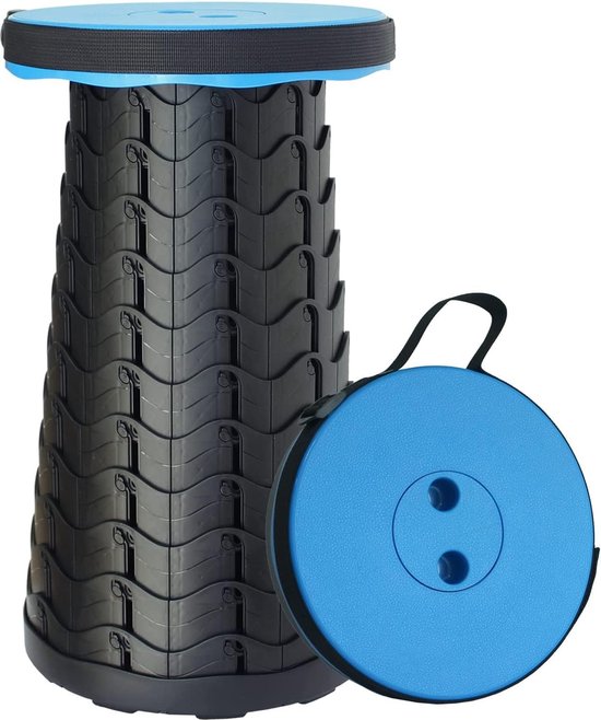 Draagbare klapkruk. Max. draagvermogen 180 kg, campingkruk, telescopische kruk, inklapbare kruk (blauw)