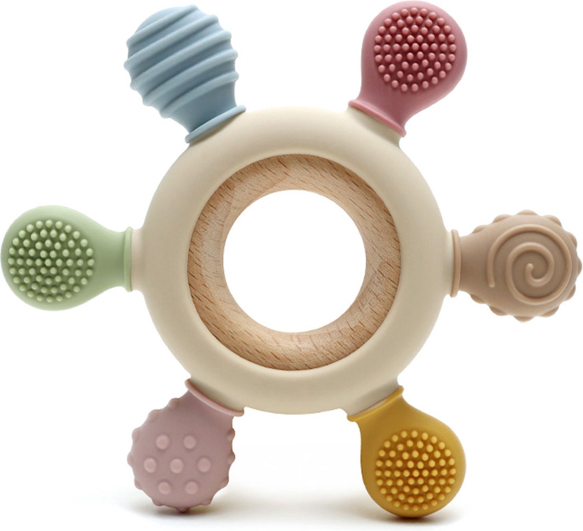 RubyC Bijtring Khaki Baby Bijtspeelgoed - Siliconen Bijtspeeltje met Houten Ring - Tandjes Kalmeren van Tandvlees - Kraamcadeau - Kerstcadeau - Sinterklaas Kerst Cadeau - Teether – foto 2