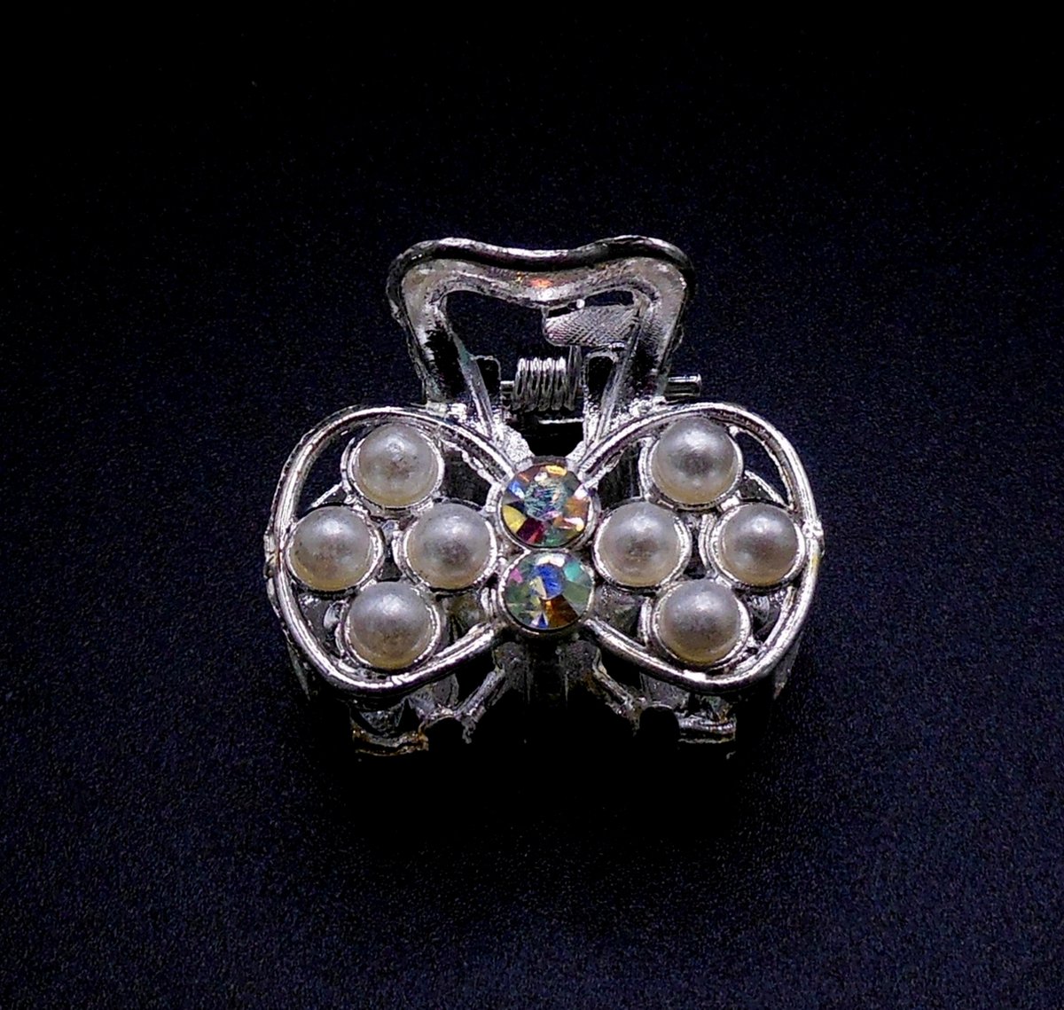 Haarklem metaal klein zilver vlinder met parels - Communie