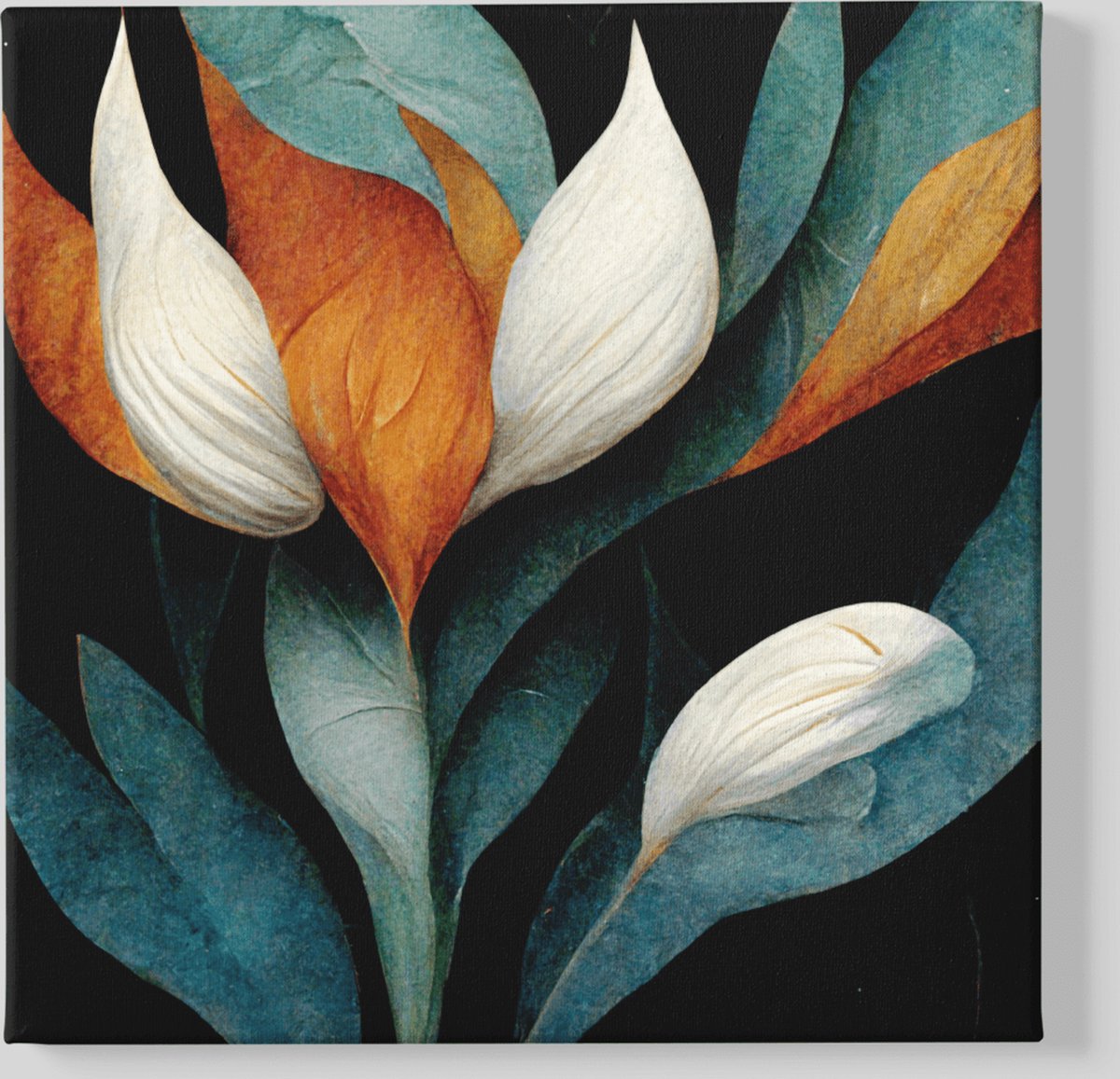 Trendex Global Canvas Schilderij - Abstract - Bloem - Wanddecoratie - 100x100x2 cm Groen