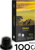 Caffe Carraro 1927 - Rwanda Single Origin Koffie capsules - 100x Koffiecups (Nespresso® Compatibel) - Espresso en Lungo - Intensiteit 9/14 - Made in Italy - Voor Nespresso Inissia, Citiz, Essenza, Pixie, Creatista ...