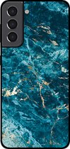 Smartphonica Coque de téléphone pour Samsung Galaxy S22 avec impression marbrée - Coque arrière en TPU design marbre - Blauw / Back Cover adaptée pour Samsung Galaxy S22