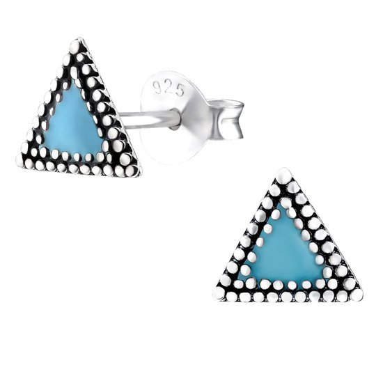 Aramat jewels ® - Bali oorbellen driehoek 925 sterling zilver 7mm blauw geoxideerd dames