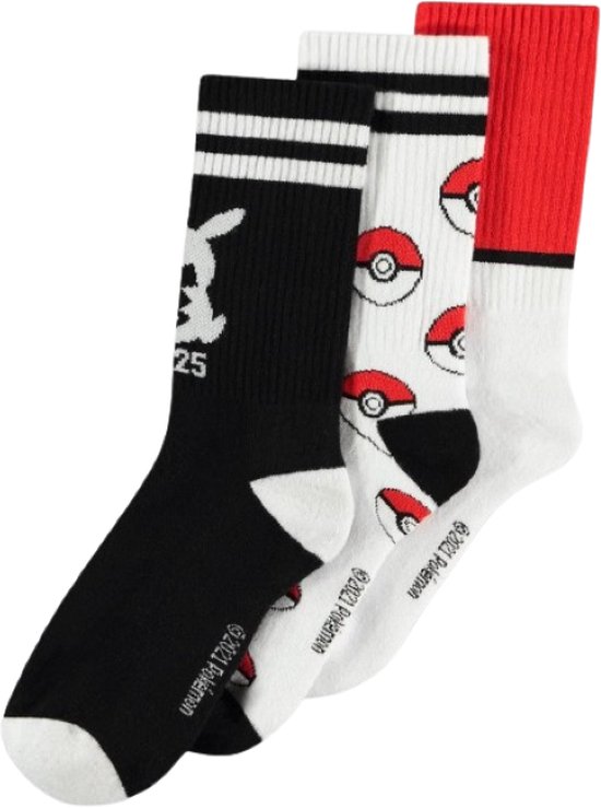 Pokémon - Set van 3 paar sokken - 43/46 - Pikachu & Pokéballs