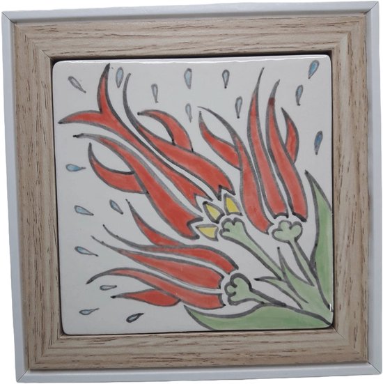 Schilderij - keramiek tegels - handmade - keramiek wandbord - met bloemen motief - 11,5*11,5 cm - handgeschilderd - keramiek kunst - tegel kunst - cadeau - wand/tafeldecoratie - muurdecoratie - valentijnscadeau - moederdagcadeau - verjaardagscadeau