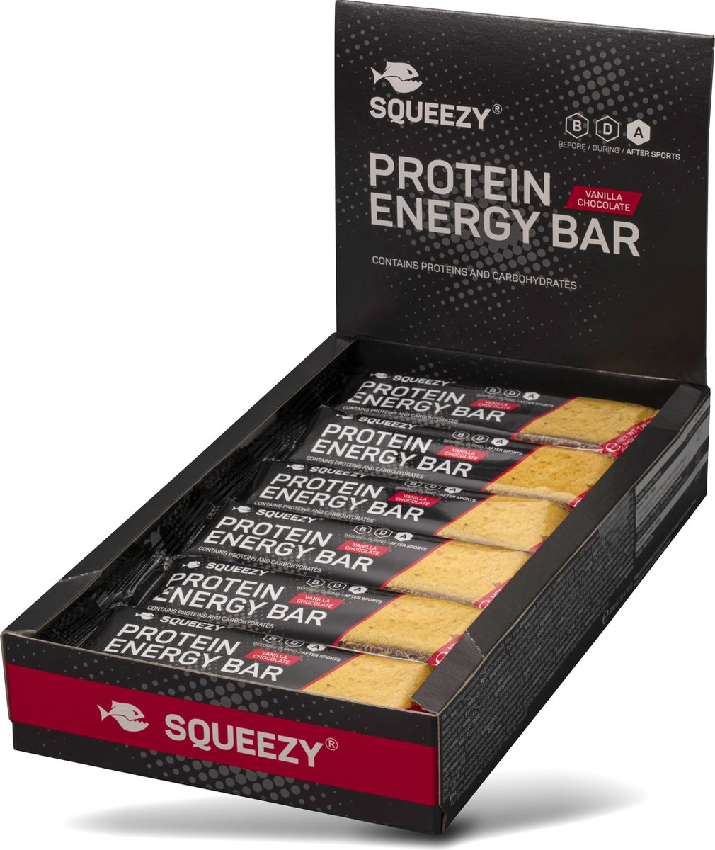 Goedkoopste Squeezy Proteïne Bar 12x50g Vanille met chocoladecoating