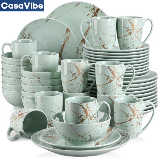 Servies schaal en borden van porselein - 18 stuks - Crèmewit - SANCHA