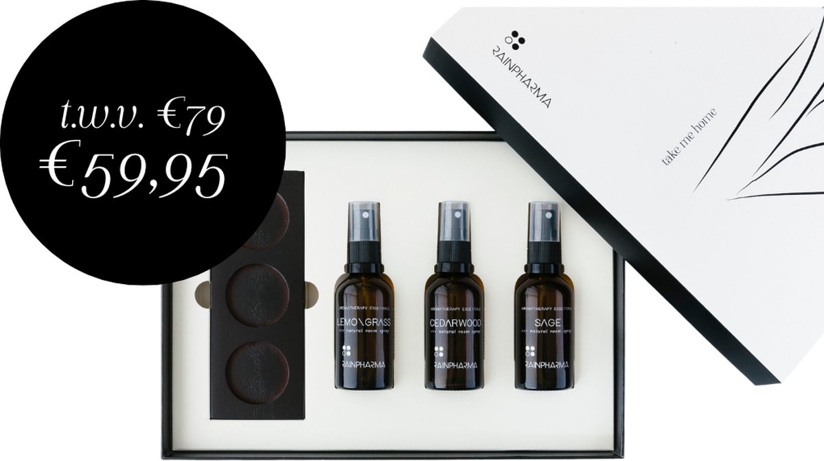 Goedkoopste RainPharma - Take me home - 3 Roomsprays Staander - Aromatherapie - Geurverspreiders - Geschenkset - Cadeauset - Starterskit