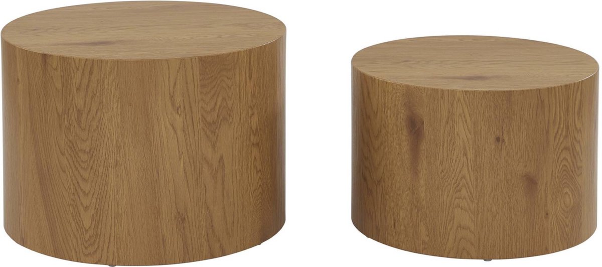sweeek Set van 2 ronde salontafels met houteffect - sylva Naturel