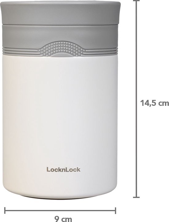 Lock&Lock Lunch box Isotherme - Mug Isotherme - Gourde Isotherme - Boîte à lunch - Inoxydable - Thermos - Avec Cuillère - Hermétique - Étanche - Maintient au Chaud 6h - 500ml - Blanc - LocknLock