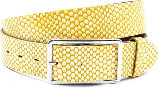 Thimbly Belts Dames riem geel honingraat - dames riem - 4 cm breed - Geel - Echt Leer - Taille: 85cm - Totale lengte riem: 100cm