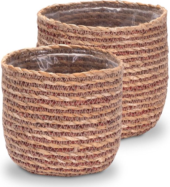 Spetebo Rotan plantenring natuur met folie set van 2 - 40 cm 30 cm - wilgenbloemenschaal om direct te planten - tuindecoratie bloemenmand bloempot plantenschaal kruiden pot planten natuurlijke