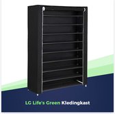 LG Life's Green Opvouwbare Kleerkast – Kledingrek met 10 legplanken – Stoffen Kledingkast met Rolgordijn – 80KG Draagvermogen – 100x28x164CM – Zwart