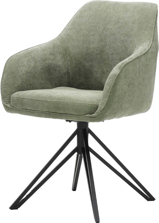 Fauteuil Lise Vert - Tissu côtelé - Rotatif - Hauteur d'assise 49 cm - Profondeur d'assise 45 cm - Avec accoudoir