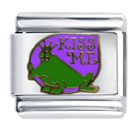 Quiges - Schakel - Bedel - 9mm - charms - Green Queen Frog Kus me - Kiss Me - Geschikt voor - Nomination- armband - Schakelarmband - italy bedels armband