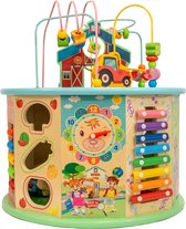 Houten activiteitenkubus - met kralenspiraal - Speelkubus baby - Peuter speelgoed box - motoriek speelgoed - Peuter - Educatief - Hout - Leren - multifunctionele pareldoos