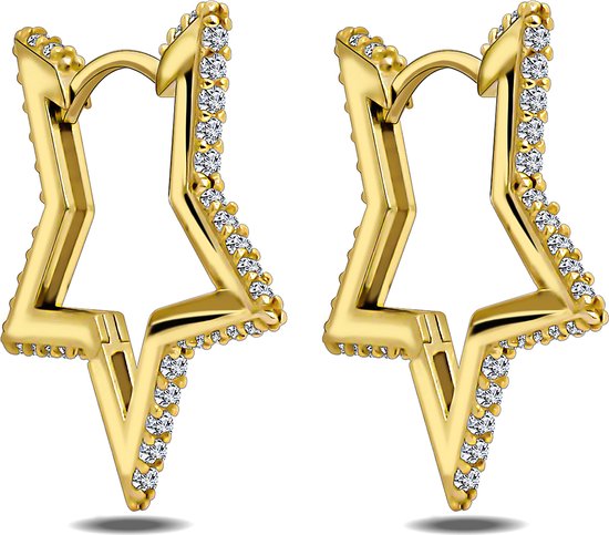 Juwelier Zwartevalk 14 karaat gouden oorbellen ster met zirkonia - 12.360--