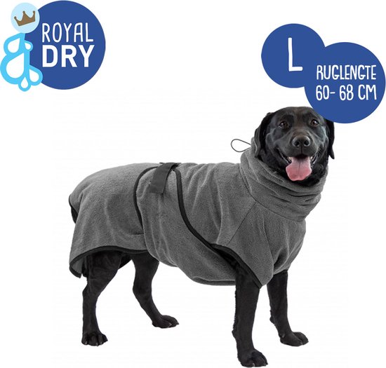 Royal Dry Badjas Hond - Microvezel Hondenbadjas - L - Ruglengte 60-68 cm - Grijs