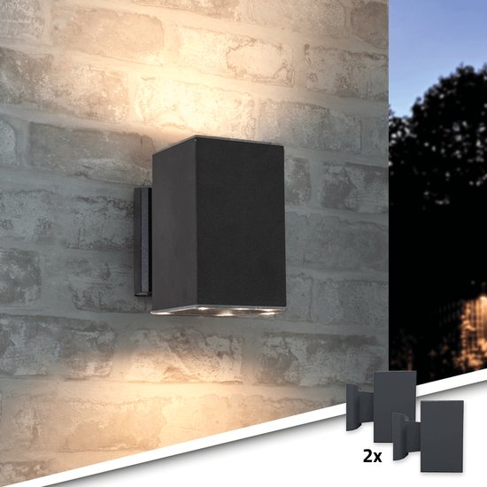 Solar wandlamp buiten 'Sverre' recht - Up down light - Voordeelset van 2 stuks - 2 lichtstanden - Warm wit licht - 2 lichtstanden -Tuinverlichting op zonne-energie geschikt voor schutting - Zwart