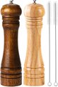 houten pepermolen set zout- en pepermaler kit, handmatige molen, stevig met sterke verstelbare keramische maalbladen, 2 stuks, 20,3 cm