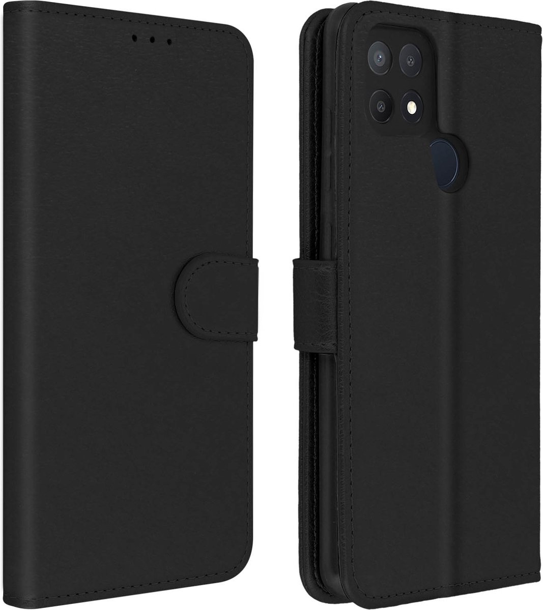 Avizar Foliohoes Geschikt voor Oppo A15 Portemonnee en Videohouder, Zwart