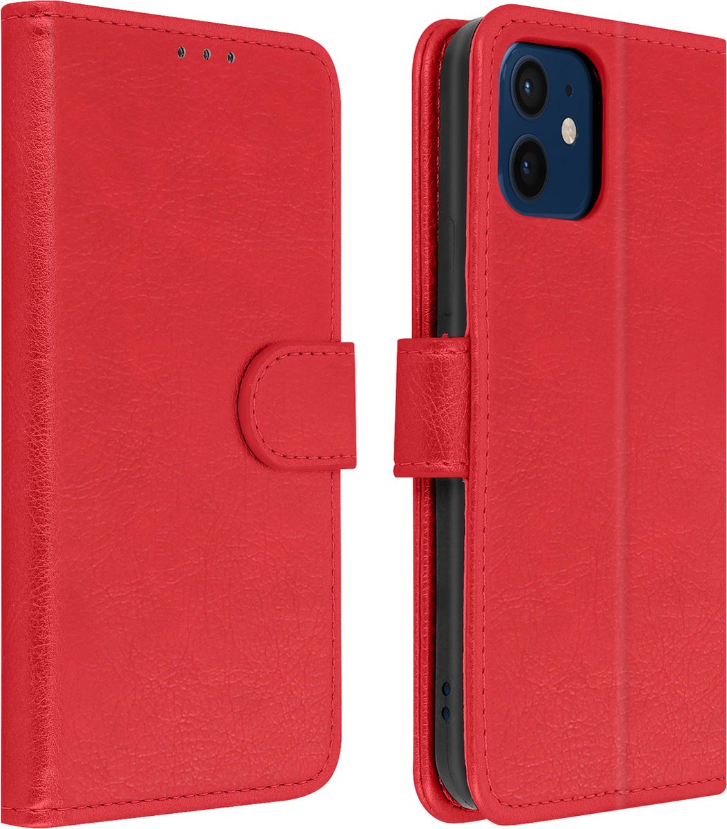 Avizar Foliohoes Geschikt voor iPhone 12 Mini portefeuille en videohouder, Rood