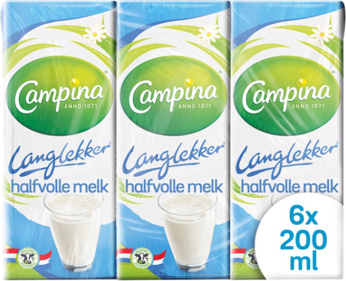Campina Langlekker Halfvolle Melk Drinkpakjes Mini Houdbaar - 5 x 6 x 200 ml