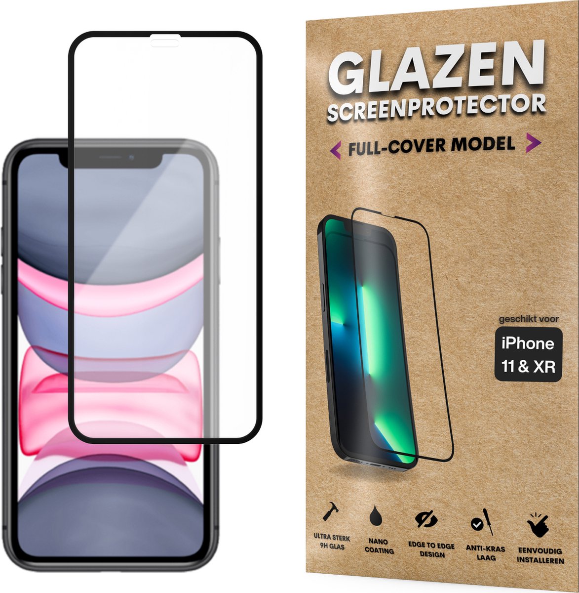 Screenprotector - Geschikt voor iPhone 11 / XR - Gehard Glas - Full Cover Tempered Glass - Case Friendly