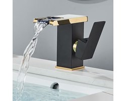Wastafelkraan - luxe - design - led - messing - mat zwart - kraan met licht - kraan - fonteinkraan - keukenkraan - 12.5 cm