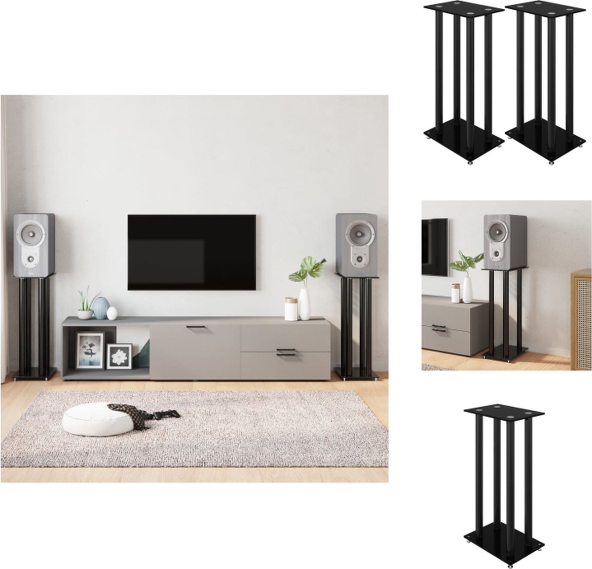 vidaXL Luidsprekerstandaards - Vrijstaand - 35 x 25 x 75 cm - Aluminium en gehard glas - Speaker stands