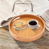 Bamboe dienblad, rond dienblad met handgrepen, ontbijt diner lade serveerschalen voor koffie wijn koffie thee thee fruit maaltijden (klein-25 x 25 cm)