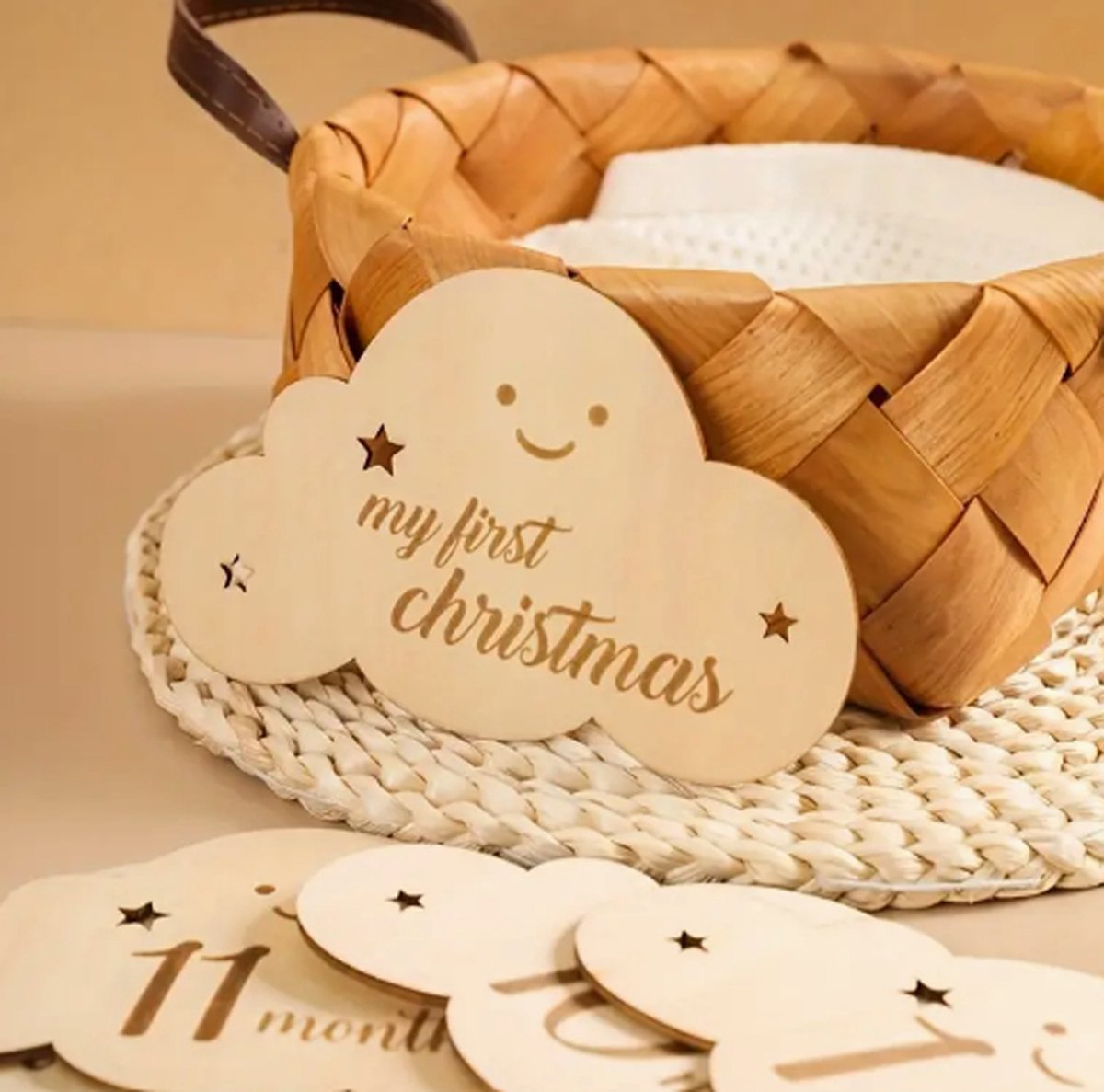 Image of 14 Houten Mijlpaalkaarten Baby - Babyshower cadeau - Kraamcadeau Jongen en meisje - milestone cards/ wolk