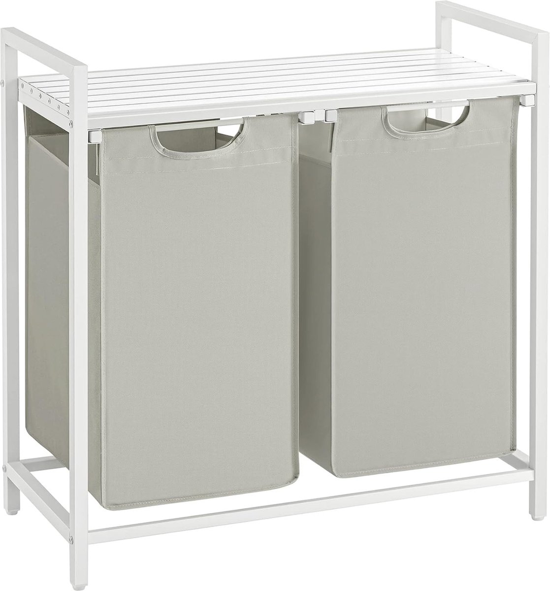 Goedkoopste Wasmand 2 vakken – uitschuifbare wassorteerder met plank - 73 x 33 x 72 cm – metaal - Wit
