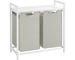 Wasmand 2 vakken – uitschuifbare wassorteerder met plank - 73 x 33 x 72 cm – metaal - Wit