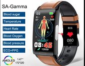 Moniteur de glycémie Santé montre Smart Ecg + Ppg mesure de la pression artérielle IP68 étanche Sport Smartwatch fréquence cardiaque, pression artérielle oxygène, glycémie - bracelet d'origine + bracelet en cuir marron + bracelet ECG