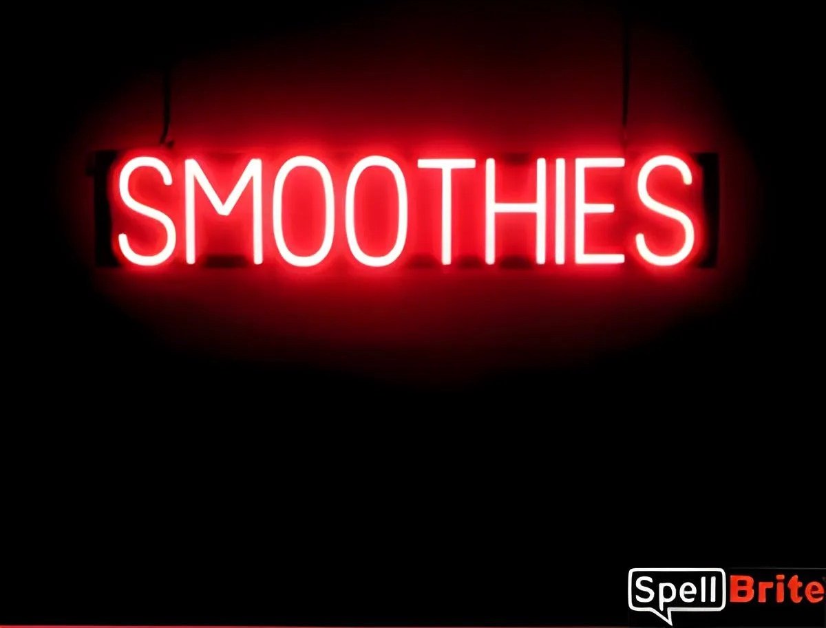 SMOOTHIES - Lichtreclame Neon LED bord verlicht | SpellBrite | 86 x 16 cm | 6 Dimstanden - 8 Lichtanimaties | Reclamebord neon verlichting