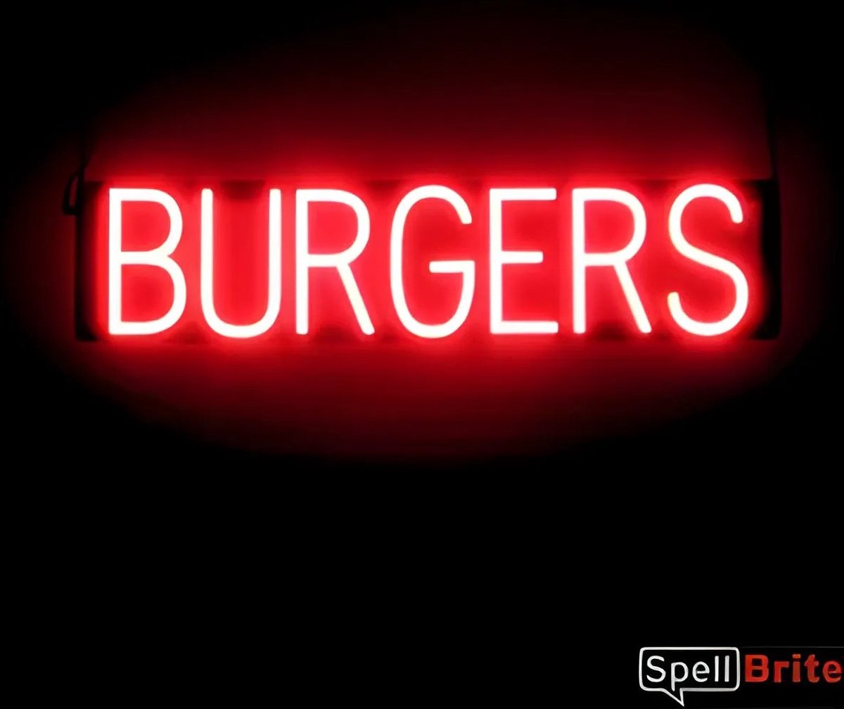 BURGERS - Lichtreclame Neon LED bord verlicht | SpellBrite | 70 x 16 cm | 6 Dimstanden - 8 Lichtanimaties | Reclamebord neon verlichting