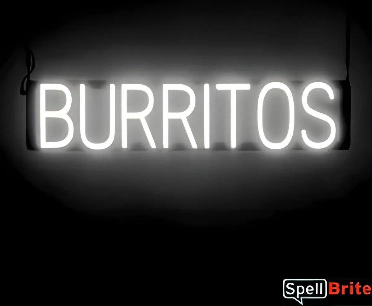 BURRITOS - Lichtreclame Neon LED bord verlicht | SpellBrite | 74 x 16 cm | 6 Dimstanden - 8 Lichtanimaties | Reclamebord neon verlichting