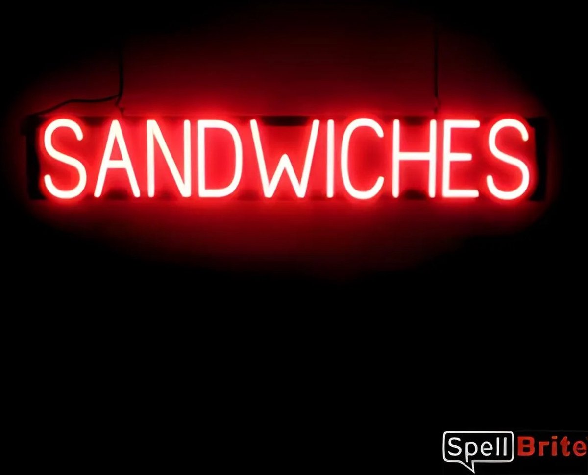 SANDWICHES - Lichtreclame Neon LED bord verlicht | SpellBrite | 99 x 16 cm | 6 Dimstanden - 8 Lichtanimaties | Reclamebord neon verlichting