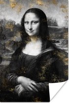 Mona Lisa van oude meester Leonardo da Vinci bewerkt met gouden elementen 80x120 cm - Foto print op Poster (wanddecoratie woonkamer / slaapkamer)