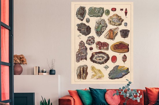 Affiche illustration historique de pierres précieuses 120x180 cm - Tirage photo sur Poster (décoration murale salon / chambre) / Poster Stone XXL / Groot format!