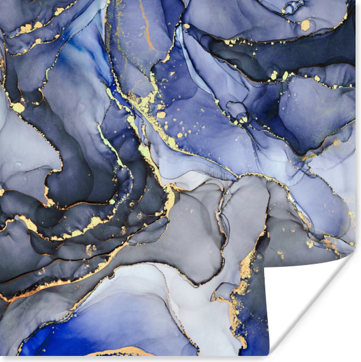 Poster Marmer - Goud - Abstract - Blauw - 50x50 cm
