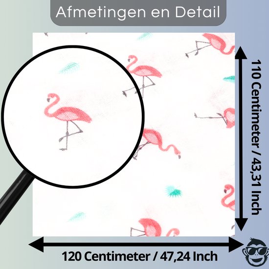 BoefieBoef XL Hydrofiele Doek 120x110cm - Zachte Bamboe Swaddle, Inbakerdoek, Mousseline Doek voor Baby's en Newborns 0 tot 12 maanden - Flamingo - Dubbellaags, Ademend en Absorberend - Kerst en KraamCadeau - Duurzaam - Babydeken - Groen Roze Plant van Merkloos — afbeelding 4