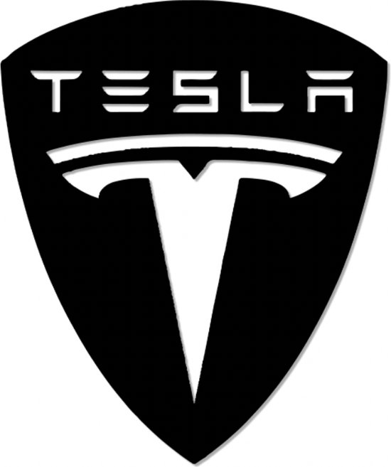 Tesla - Logo - Metaalkunst - Zwart - 69 x 84 cm - Auto Decoratie - Muur Decoratie- Man Cave - Cadeau voor man- Inclusief ophangsysteem